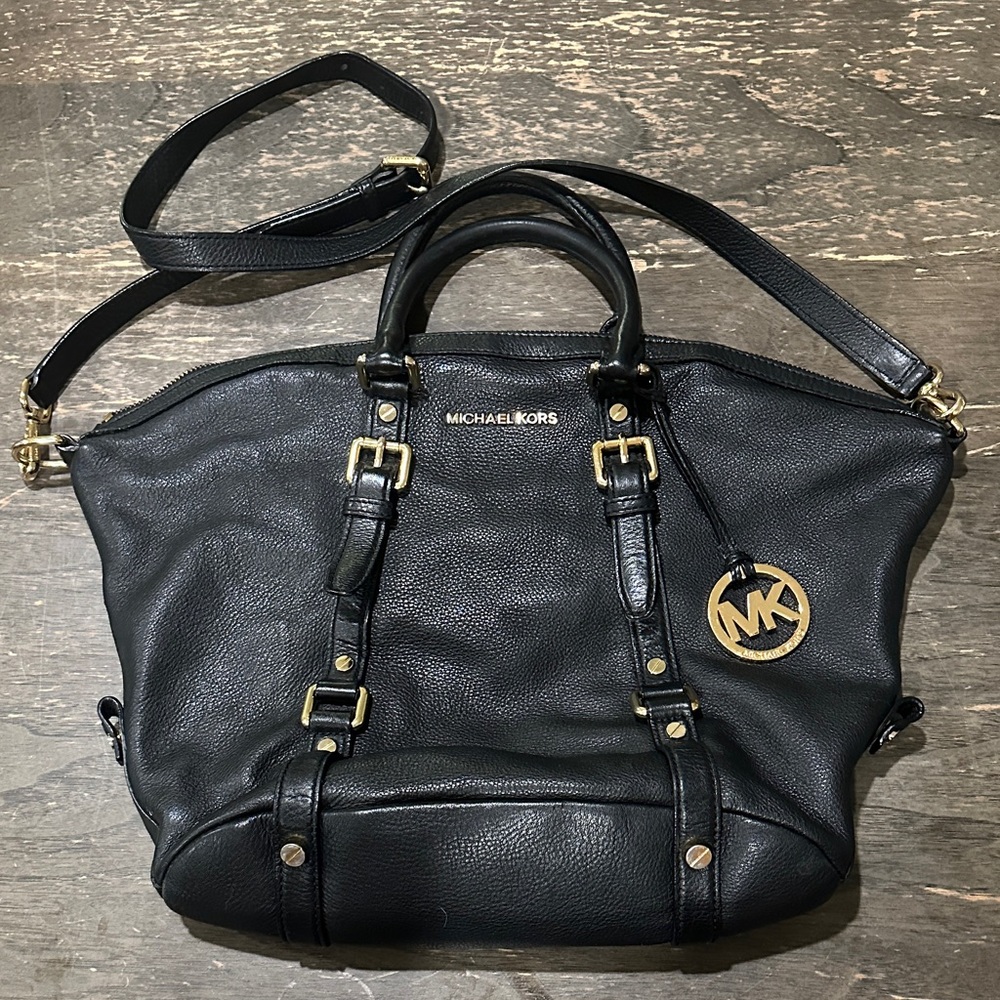 Michael Kors Black Satchel with Gold Accents